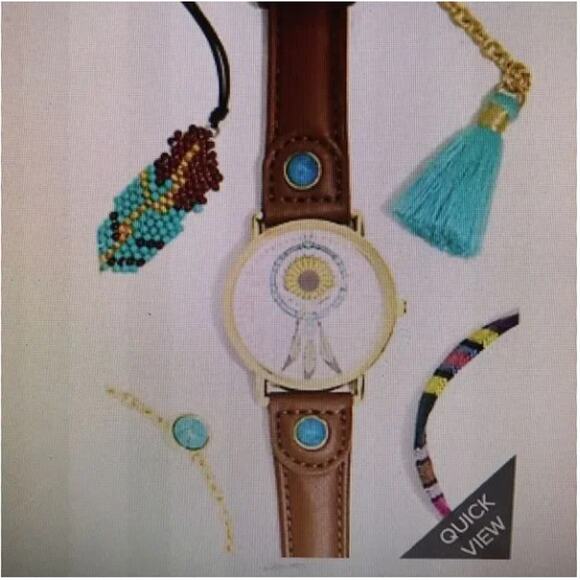 Disney NEW Pocahontas Brown Leather Watch Bracelet Set Beaded Tassel Teal - Picture 8 of 8